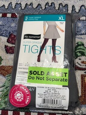 2pk No Nonsense Super Opaque Tights - Steel (XL)